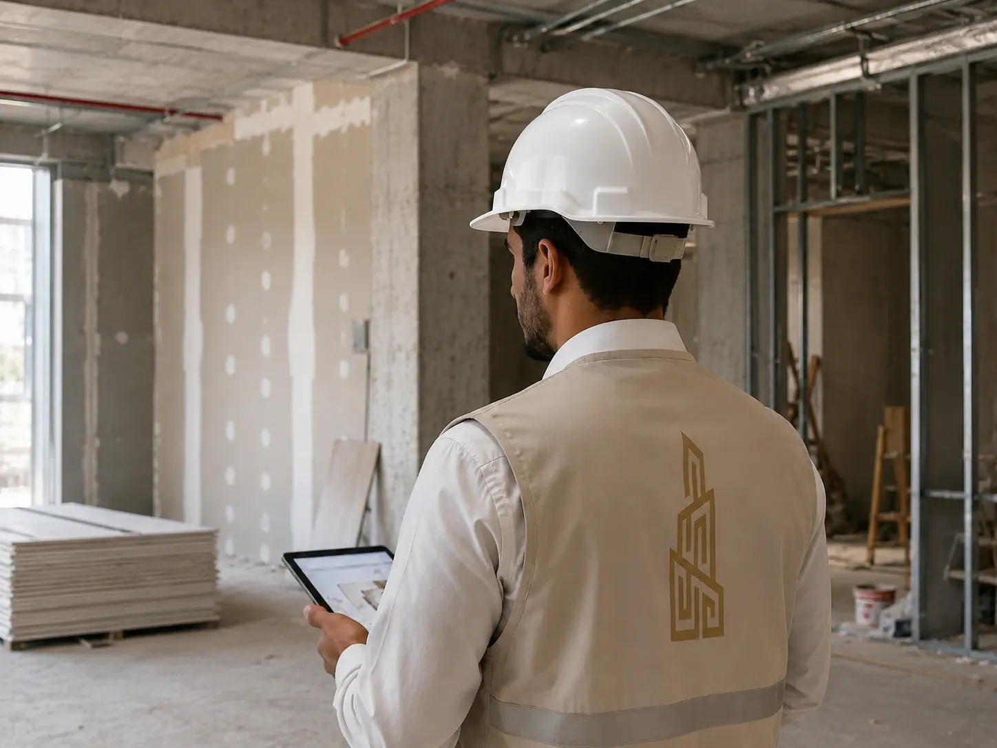 مهندس من فريق ابتكار وذوق يرتدي فيست بخلفه شعار الشركة